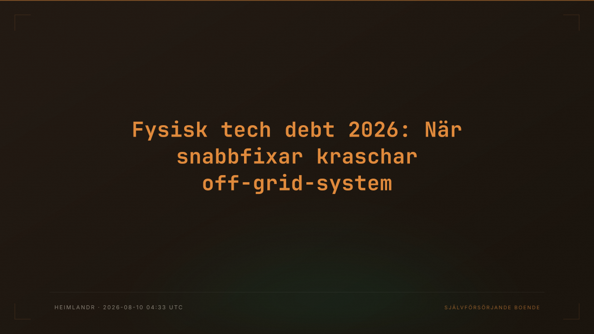 Fysisk tech debt 2026: När snabbfixar kraschar off-grid-system