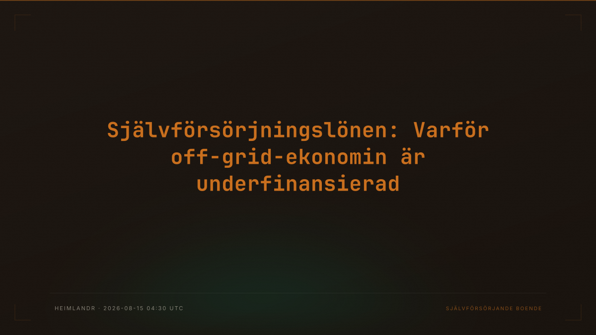 Självförsörjningslönen: Varför off-grid-ekonomin är underfinansierad