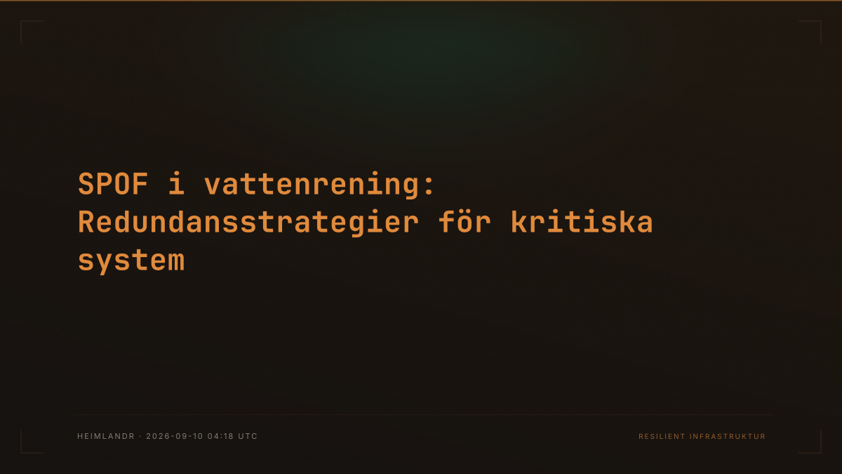 SPOF i vattenrening: Redundansstrategier för kritiska system