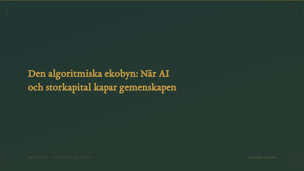 Den algoritmiska ekobyn: När AI och storkapital kapar gemenskapen