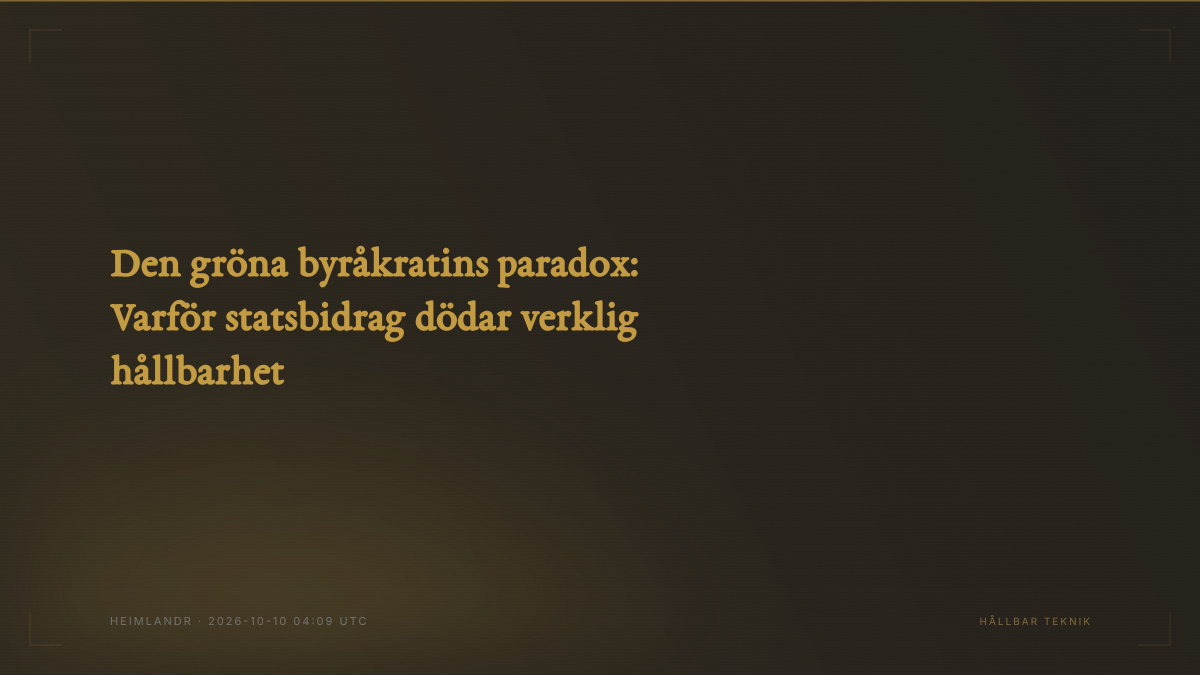 Den gröna byråkratins paradox: Varför statsbidrag dödar verklig hållbarhet