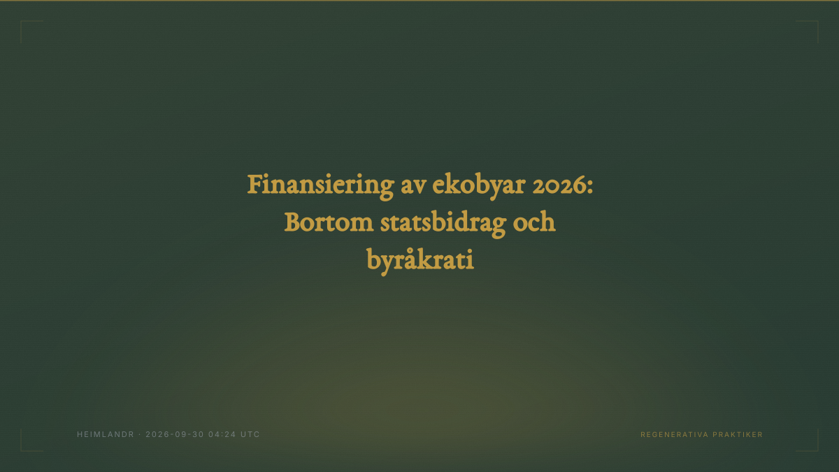 Finansiering av ekobyar 2026: Bortom statsbidrag och byråkrati