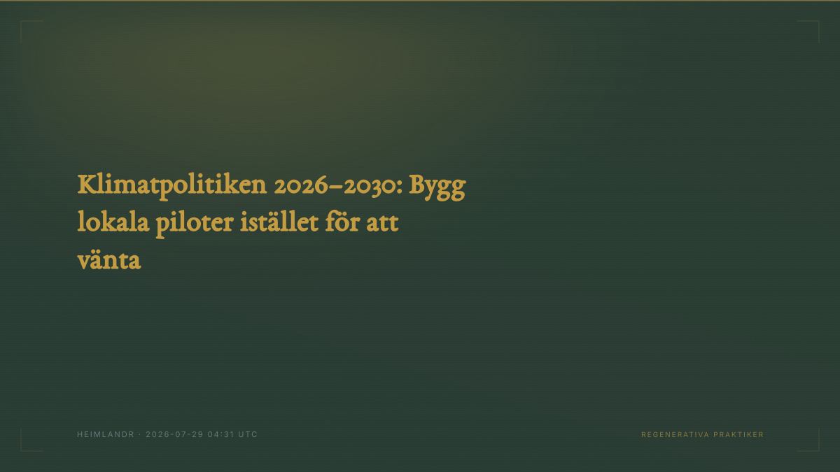 Klimatpolitiken 2026–2030: Bygg lokala piloter istället för att vänta