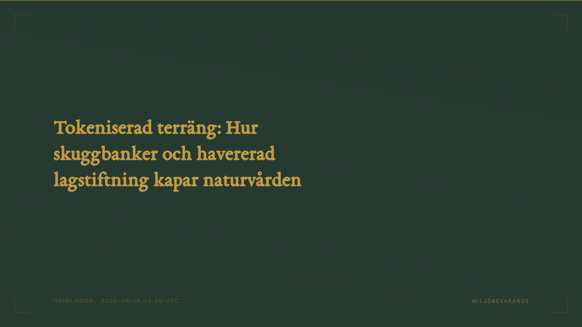 Tokeniserad terräng: Hur skuggbanker och havererad lagstiftning kapar naturvården