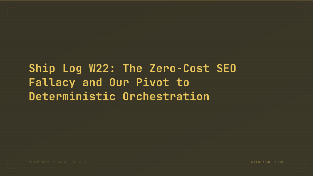 Ship Log W22: The Zero-Cost SEO Fallacy and Our Pivot to Deterministic Orchestration