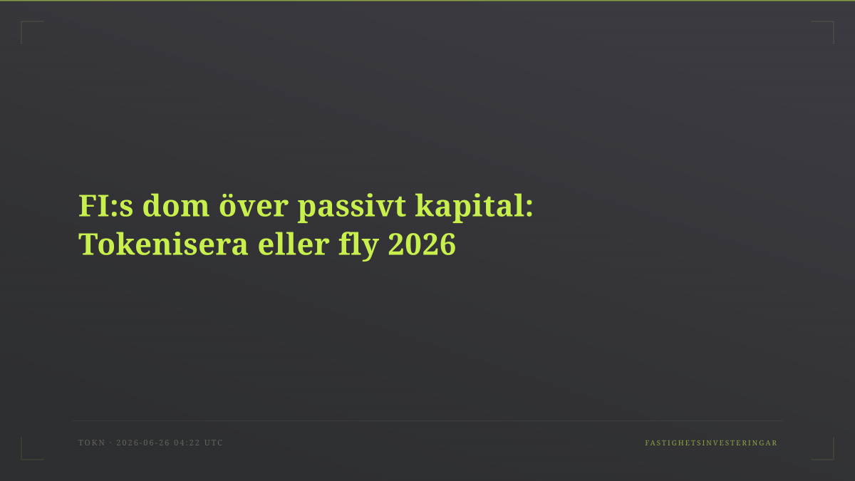 FI:s dom över passivt kapital: Tokenisera eller fly 2026