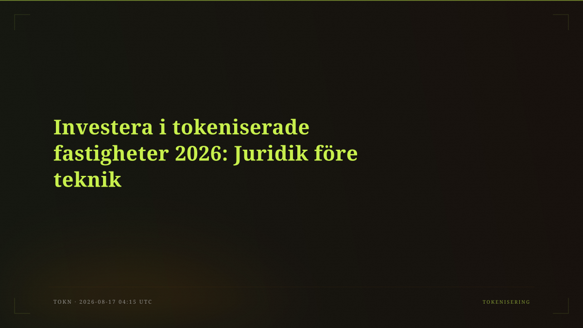 Investera i tokeniserade fastigheter 2026: Juridik före teknik